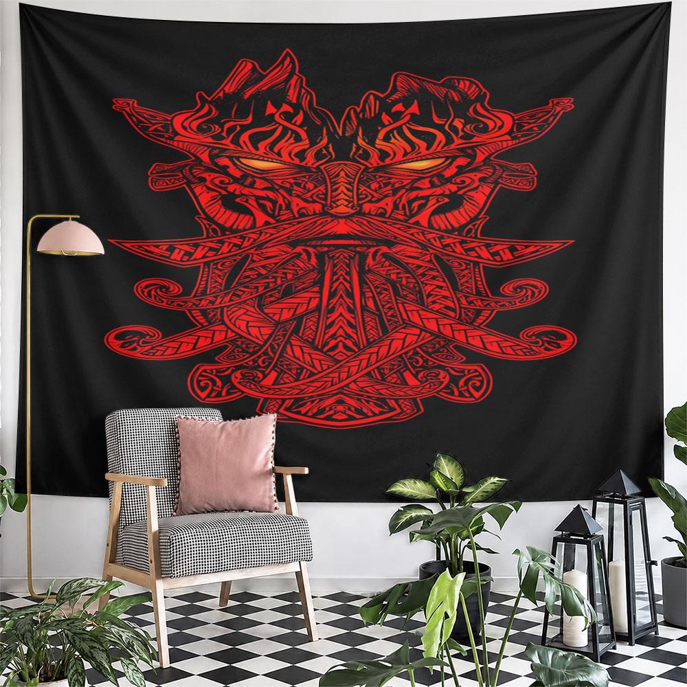 Fiery Viking Mask Design Pattern Wall Hanging Tapestry Decorative Tapestry Home Decor for Bedroom and Living Room