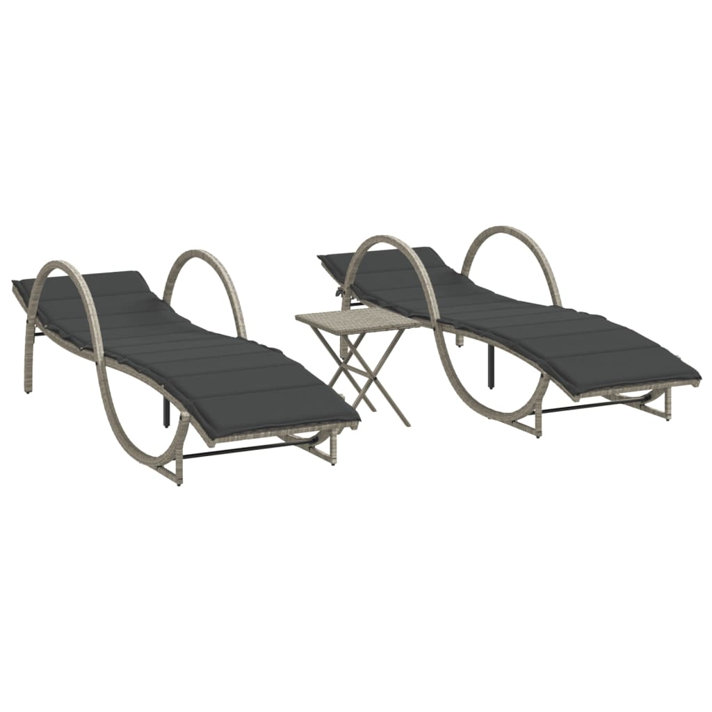 2 Piece Sun Lounger Set with Table Light Grey Poly Rattan