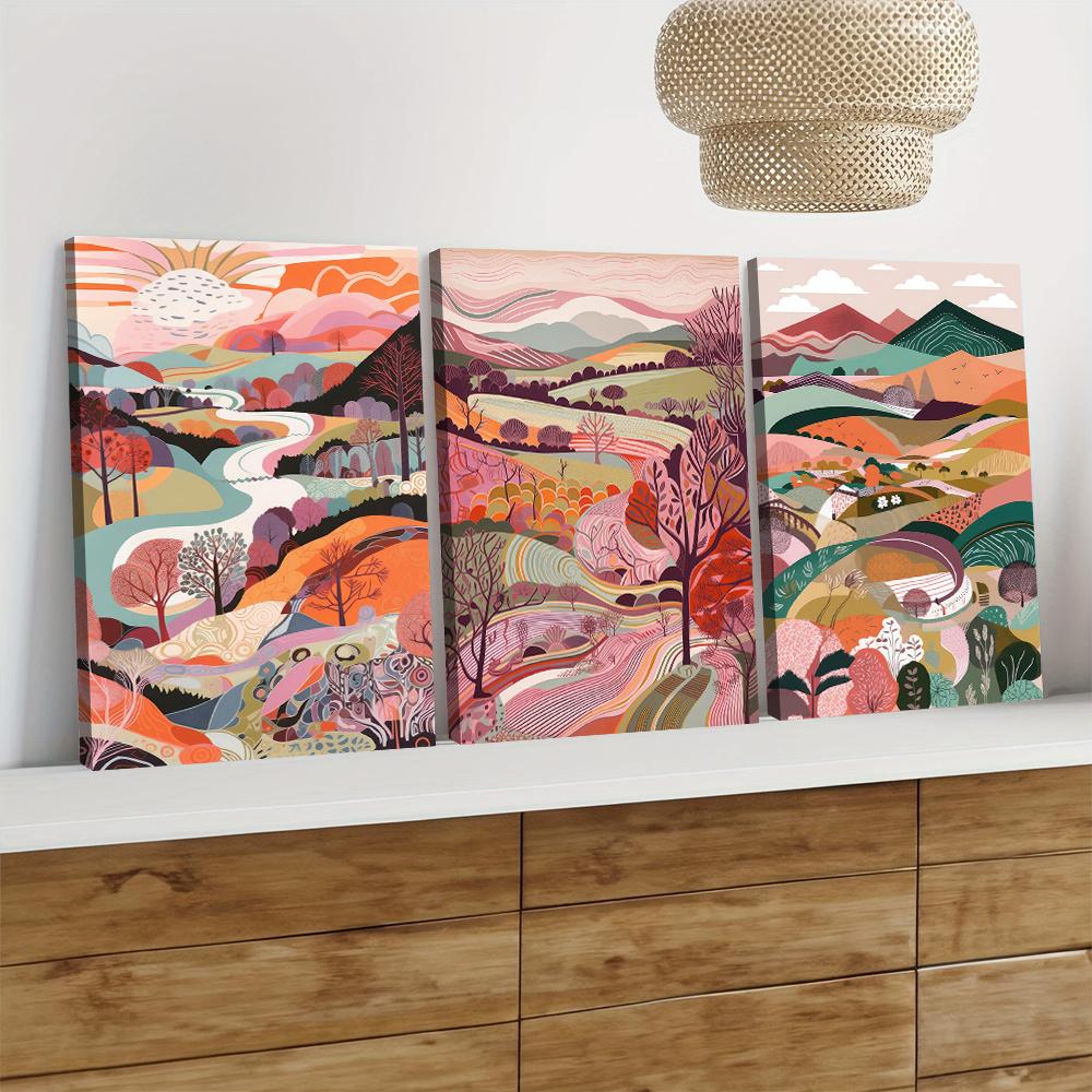 3-piece set of modern abstract landscape canvas paintings, living room entrance decoration paintings, frameless minimalist hangi