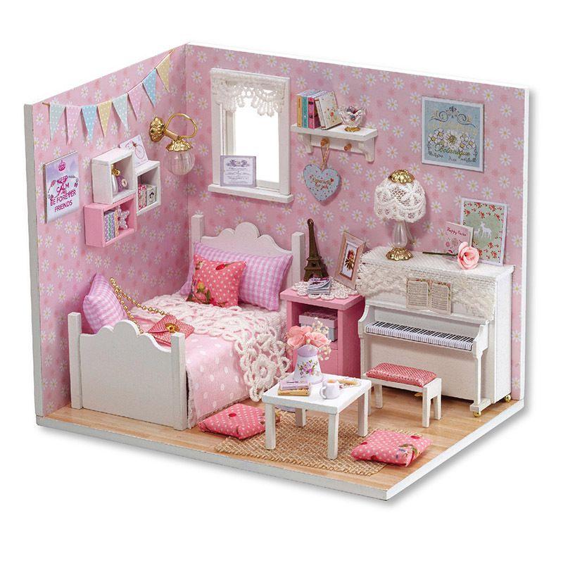 Exquisite 3d Miniature Dollhouse Furniture Kit With Led Light For Imaginative Kids