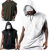 Men T-shirt Hooded Solid Color Summer Loose Sleeveless Vest for Party