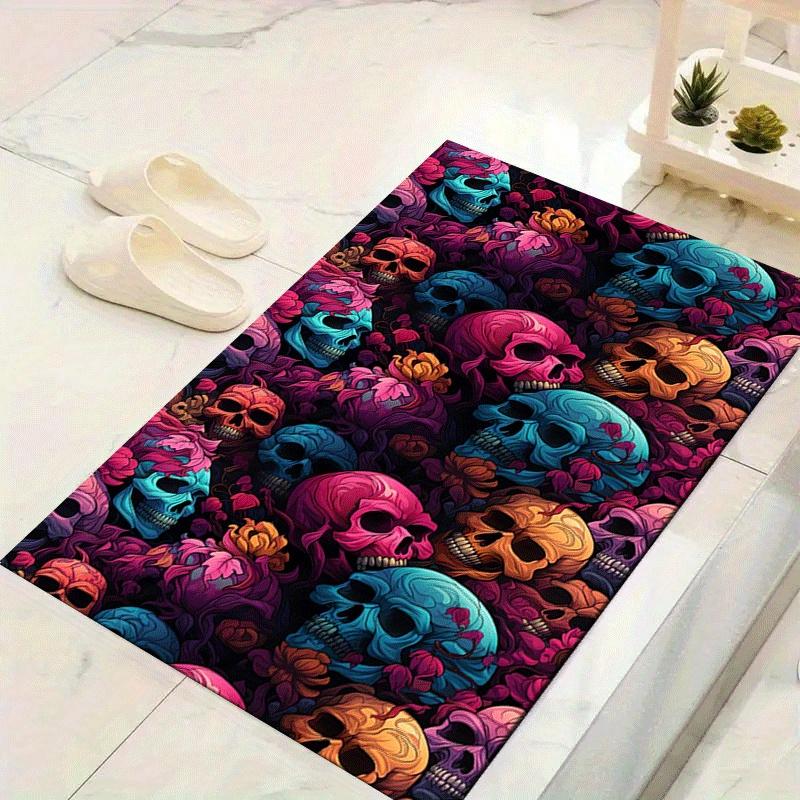 1pc Flowers and skulls Design Area Rug - Soft, Anti-Slip, and Durable Gaming Room Decor for Bedroom