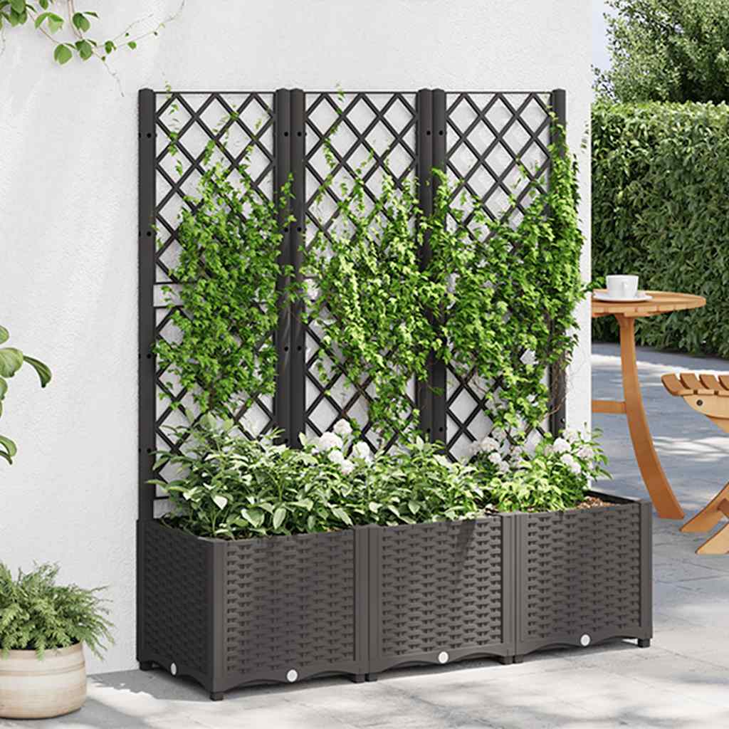Vidaxl Garden Planter With Trellis, Black, 120X40X136 Cm, Pp