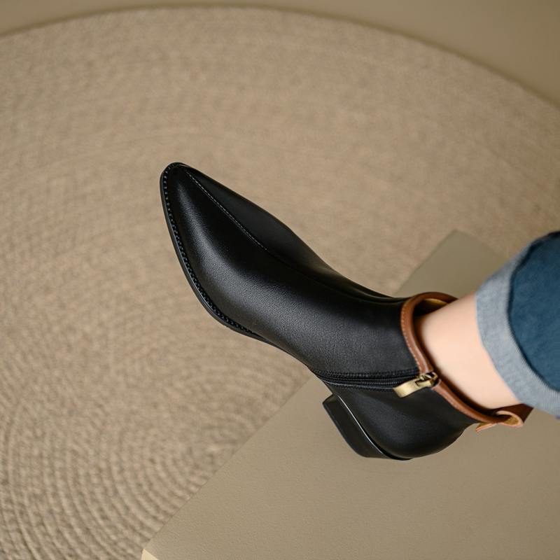 

Krazing Pot Зерниста шкіра Осінь Зима Взуття Середні підбори Черевики Челсі Круглий носок Зберігає тепло Блискавка Різнокольорові ботильйони 36 чорний