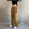 Y2K High Street Denim Cargo Pants Women Gray Big Pocket Slim Female Straight Pants High Waist Vintage Casual Lady Baggy Trousers