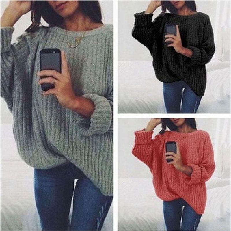 Accogliente Maglione Pullover Autunnale e Invernale a Manica Lunga con Scollo Rotondo in tinta unita