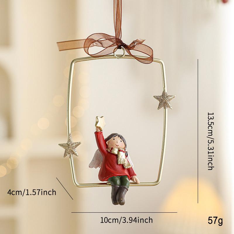 Christmas Tree Ornament Resin Hand-Painted Hanging Decor With Rope Vintage Bell Pendant For Holiday Home Party Decoration