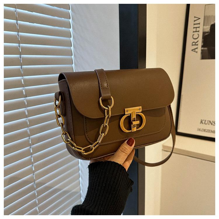 

Ретро замок однотонный 2025 новый повседневный зимний модный простой плечевой мессенджер цепочка маленькая квадратная сумка