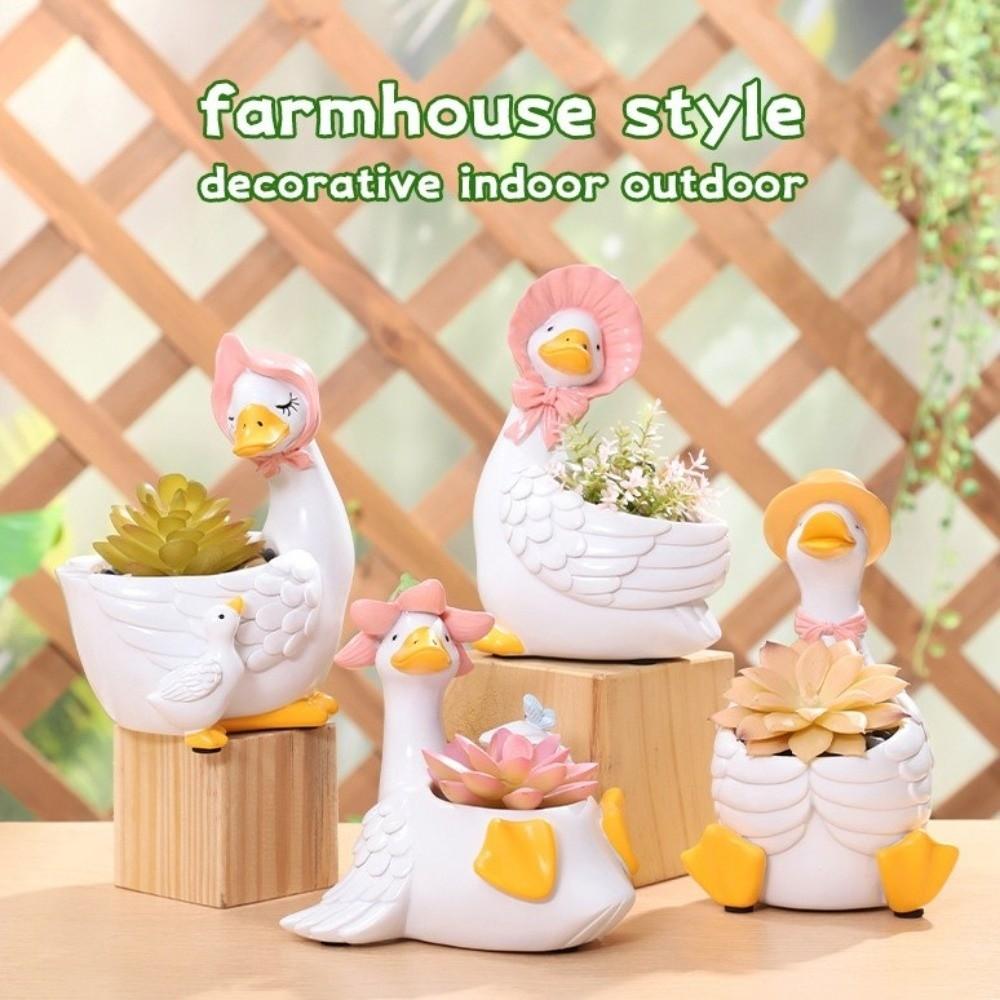 Drainage Hole Goose Planter Pot Cartoon Animal Flower Pot Adorable Goose Planters  Office