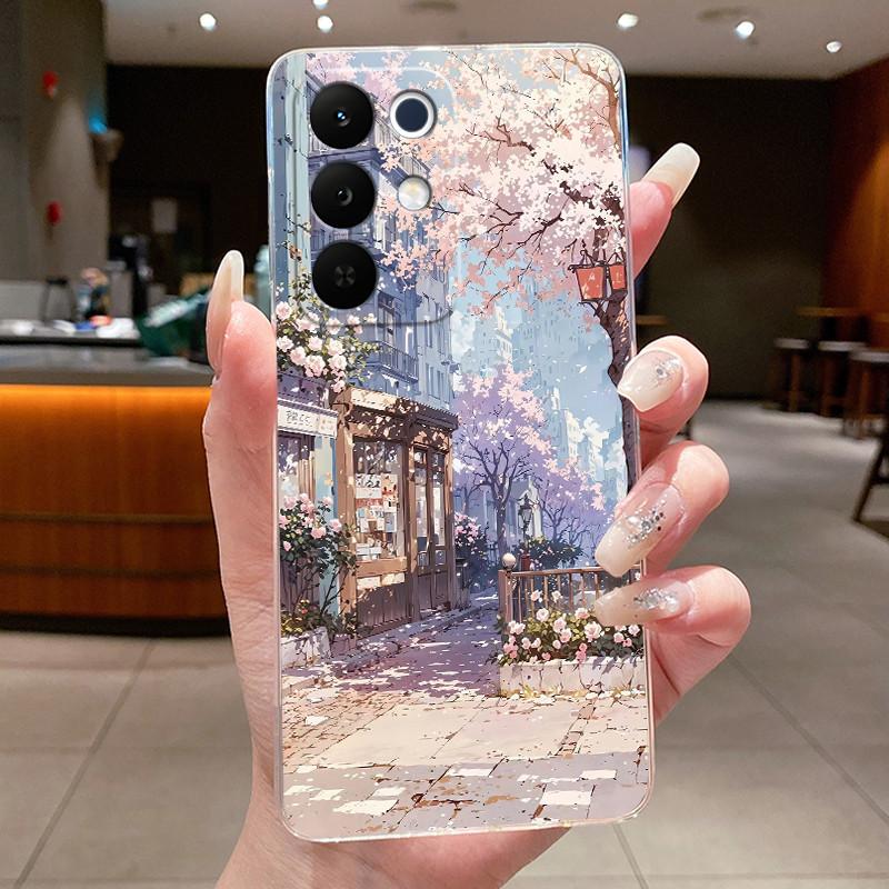 Bumper Soft Transparent TPU Phone Case For OPPO Realme C85 Pro 4G Casing Trendy Rose Rosy Cloud Painted Shockproof Cover