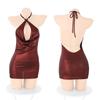 Sex Underwear Tight Hip Skirt Nightclub Passion Hot Dress, Patent Leather Deep V Neck Flirting Uniform