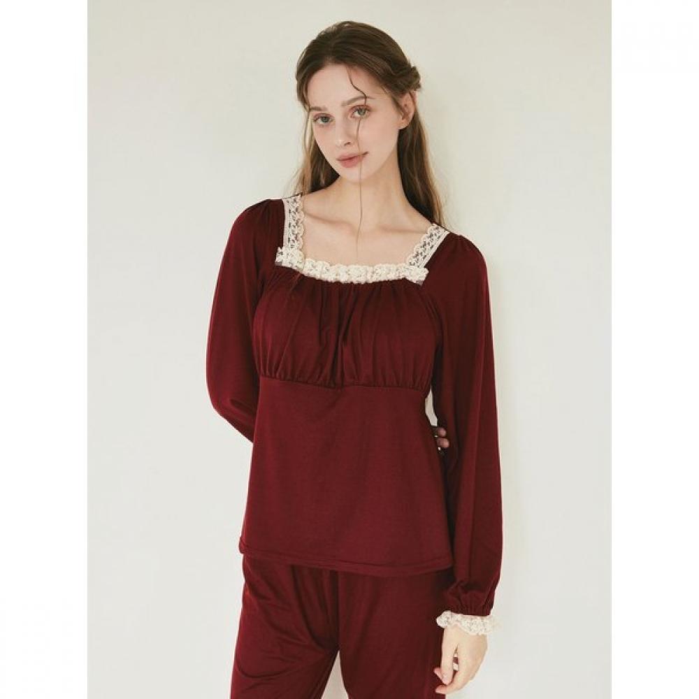 Lunaluz Women Square Neck Bra Cap Long Sleeve Pajamas Two Piece 2c 