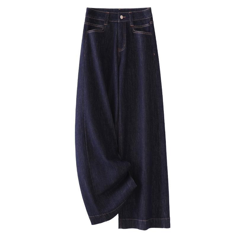 

Винтажные джинсы с высокой посадкой, темно-синие, с широкими штанинами для женщин - Стройнящие, прямого кроя, Коллекция Весна/Осень 2025 3XL темно-синий