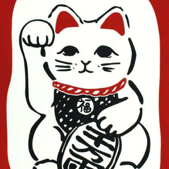 Dyeing Anbo Hand Towel Authentic Dyed Cotton Tokuoka Made in Japan 35cm x 100cm "Lucky Cat" 100%