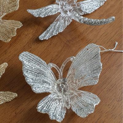 Acrylic Plastic Glitter Christmas Tree Hanging Ornaments Butterfly Dragonfly Gold Silver Christmas Ornaments