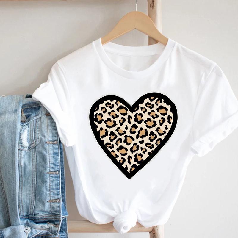 Women Tee Top Summer Fashion Print T-shirt O-neck Leopard Trend Lip Lady Female Clothing Casual Short Sleeve Graphic T-shirt