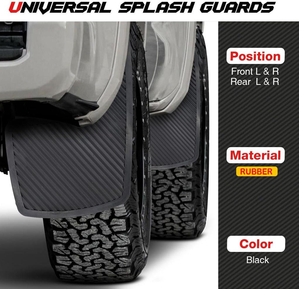 4Pcs Universal Rubber Mudflaps, Front Rear Splash Guards for Car SUV Truck, 21x36cm