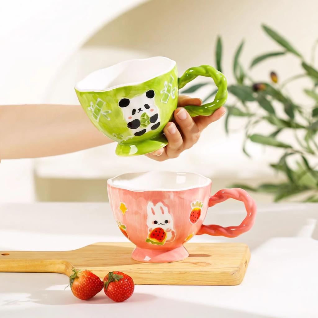 Cute Creative High Value Cartoon Home Hand-painted Breakfast Cup with Spoon with Handle Underglaze Color Large Capacity Ceramic Cup