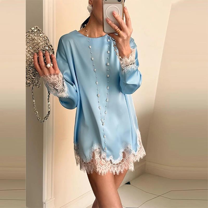 2026 Womens Elegant Solid Color Lace Cutout Fit-and-Flare Dress High-Waisted Short Sleeveless Office Daily Wear
