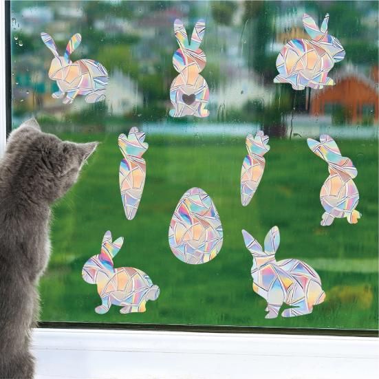2 Sheets Rainbow Window Clings to Prevent Bird Strikes Decorative Prism Static Decals Butterfly Flower Heart Star Moon Shape Anti-Collision Stickers