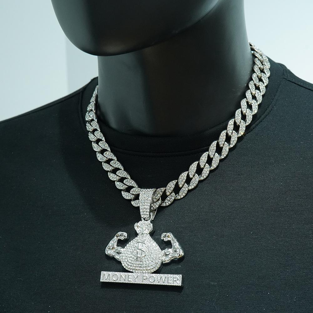 Dollar $Symbol Muscle Money Bag Pendant Money Power Hip Hop Necklace Men'S Accessories