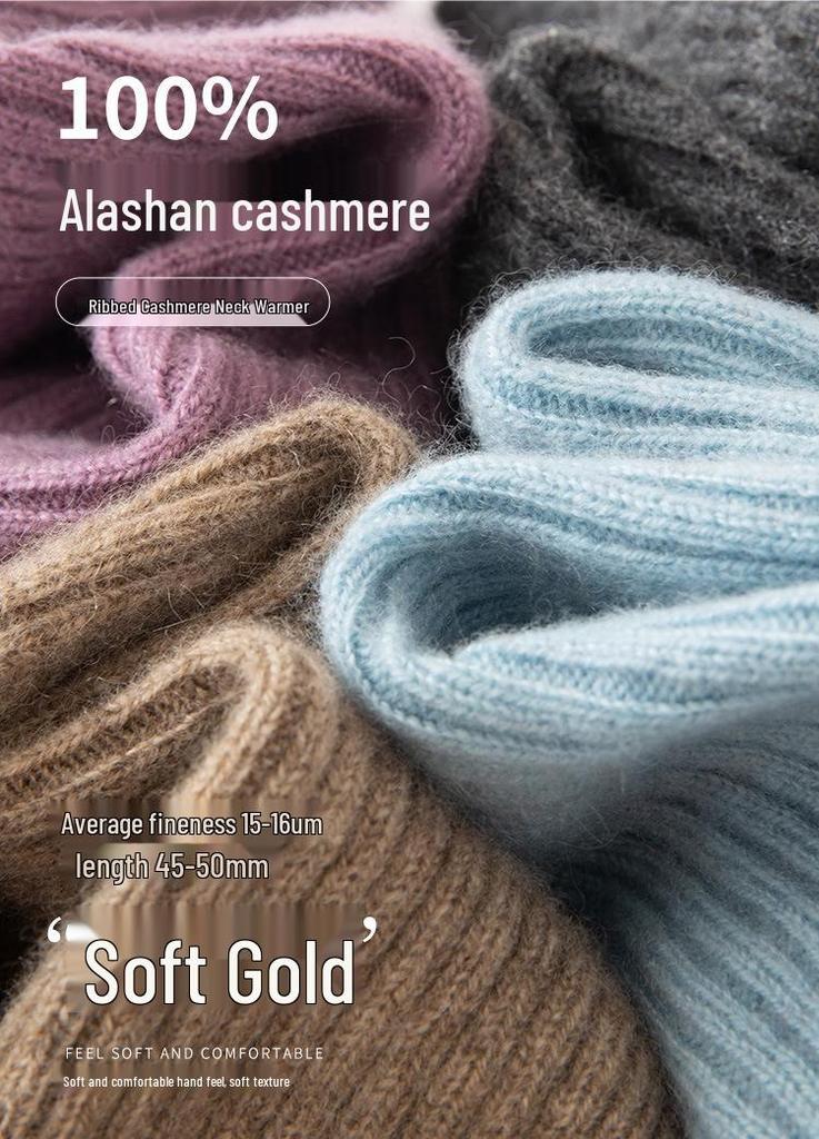 Women's 100% Pure Cashmere Neck Warmer - Versatile Solid Color Pull-On Knit Scarf