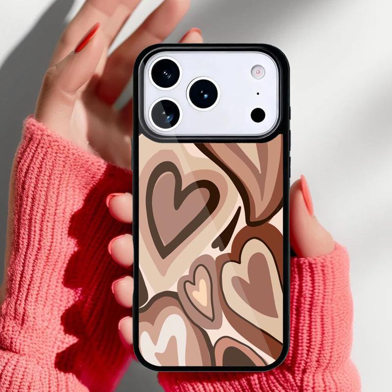 Latte Love Brown Heart Aesthetic soft Phone Case for iPhone 17 16 15 14 13 Pro Max Back Cover for 12 11 Pro Coque