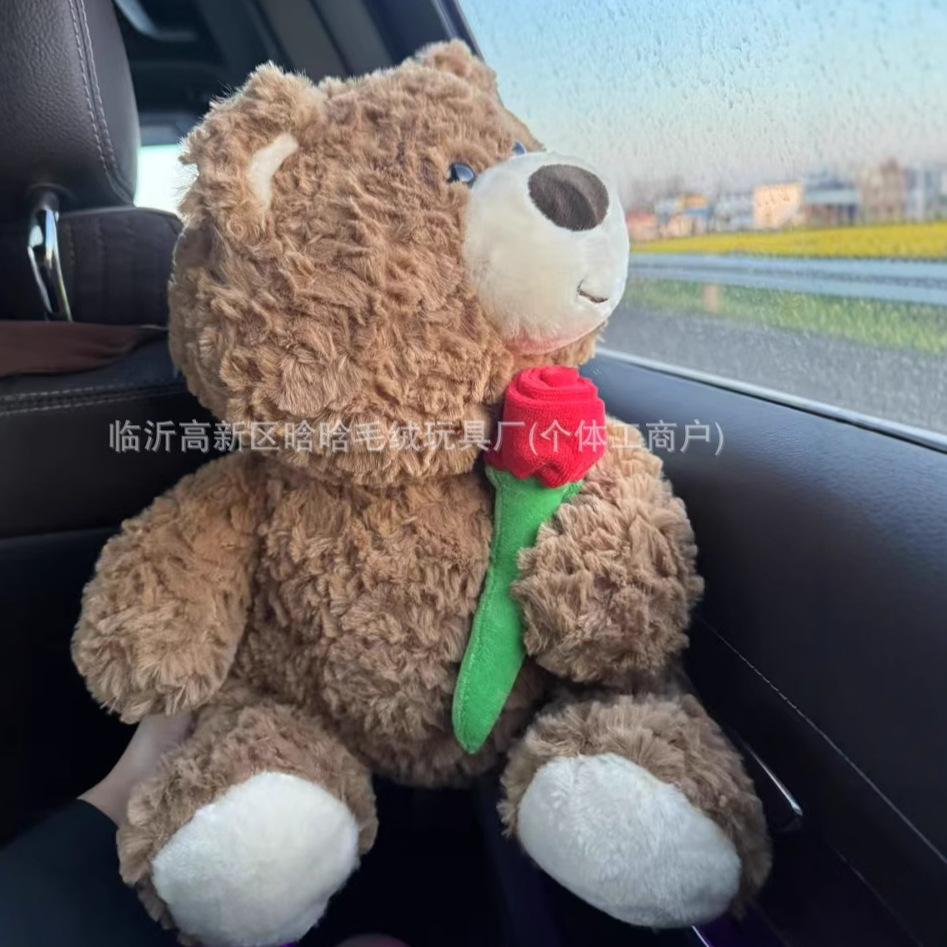 Cute Rose Bear Doll Holding Rose Doll Plush Toy Girl Valentine'S Day Birthday Gift