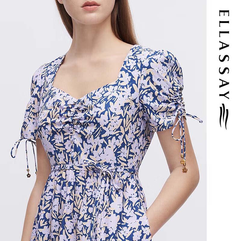 ELLASSAY Women's French Square Neck Floral Midi Dress