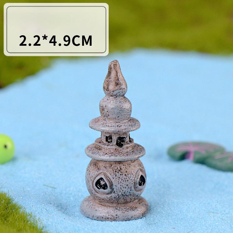 Micro-landscape Retro and Antique Resin Scene Ornaments West Lake Lighthouse Water Well Pool Small Bridge, Flowing Water, Grassland