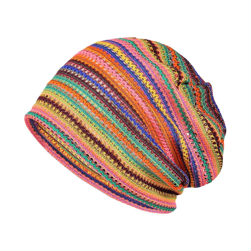 Unisex Beanie Summer Hats Soft Breathable Beanie Hats Striped Patterned Openwork Breathable Knit Hat for Outdoor Summer Vacation