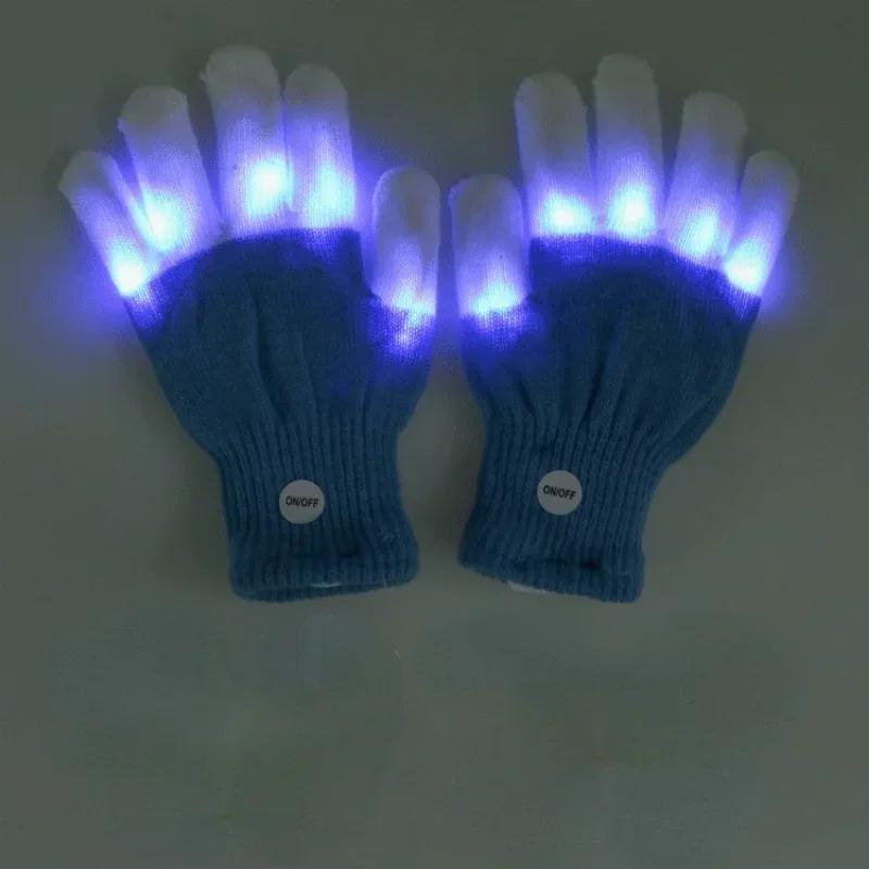 New 1 Pair LED Flashing Magic Gloves Colorful Finger Glowing Glove for Winter Festival