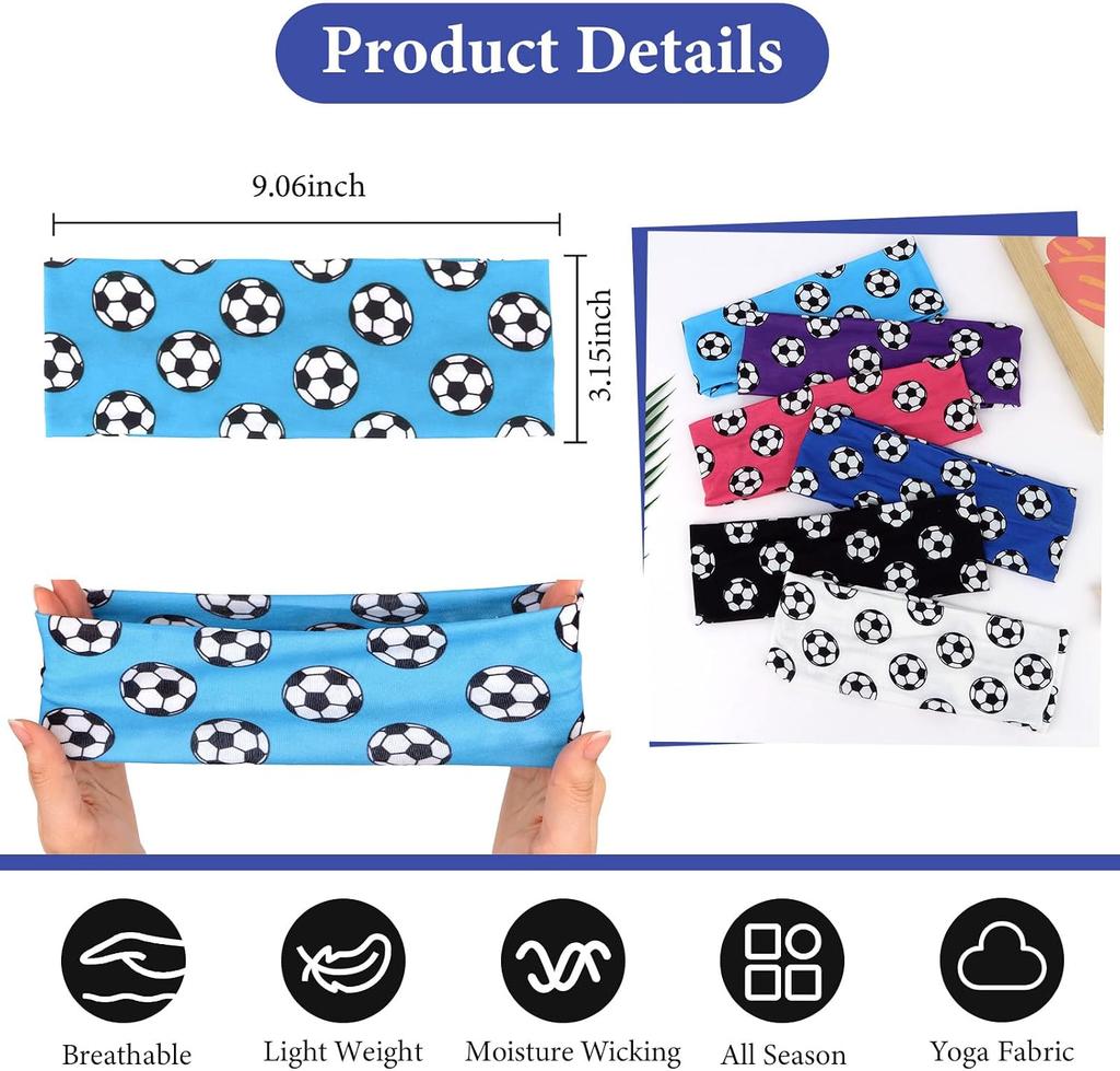 6 Pcs Soccer Headbands for Women Girls Elastic Sweatband Headbands Adjustable Athletic Headband for Daily, Running, Football