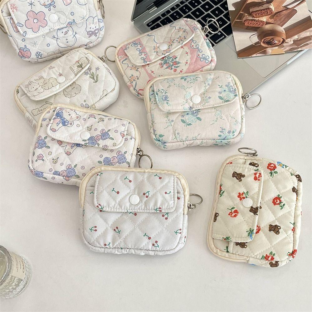 Korean Style Floral Coin Purse Kawaii Mini Canvas Storage Bag Small Makeup Lipstick Bag  Students