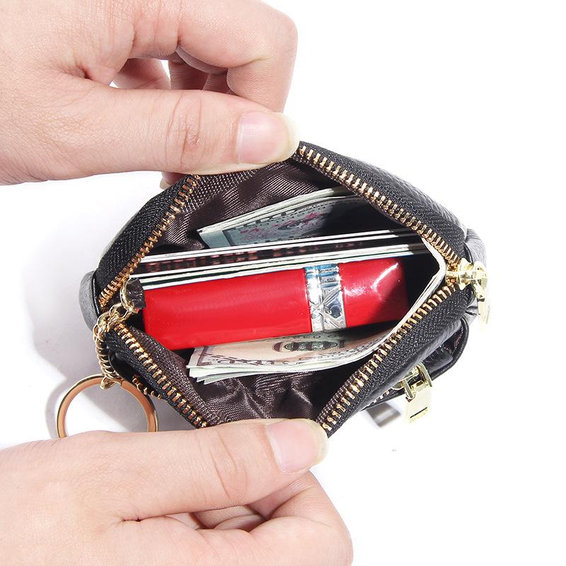 Genuine Leather Mini Zipper Coin Purse Keychain Wallet for Women