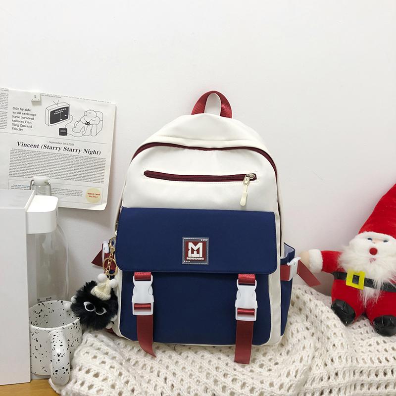 Student Block Color Schoolbag Women's College Style Backpack Large Capacity Backpack