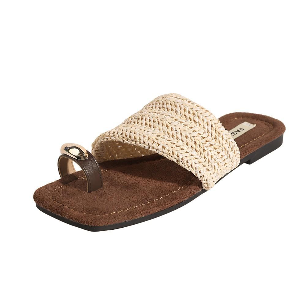 Summer Oxygen Summer Versatile Square Head Open-Toe Knitted Set Of Toe-In-Toe Slippers Women'S Summer Sandals