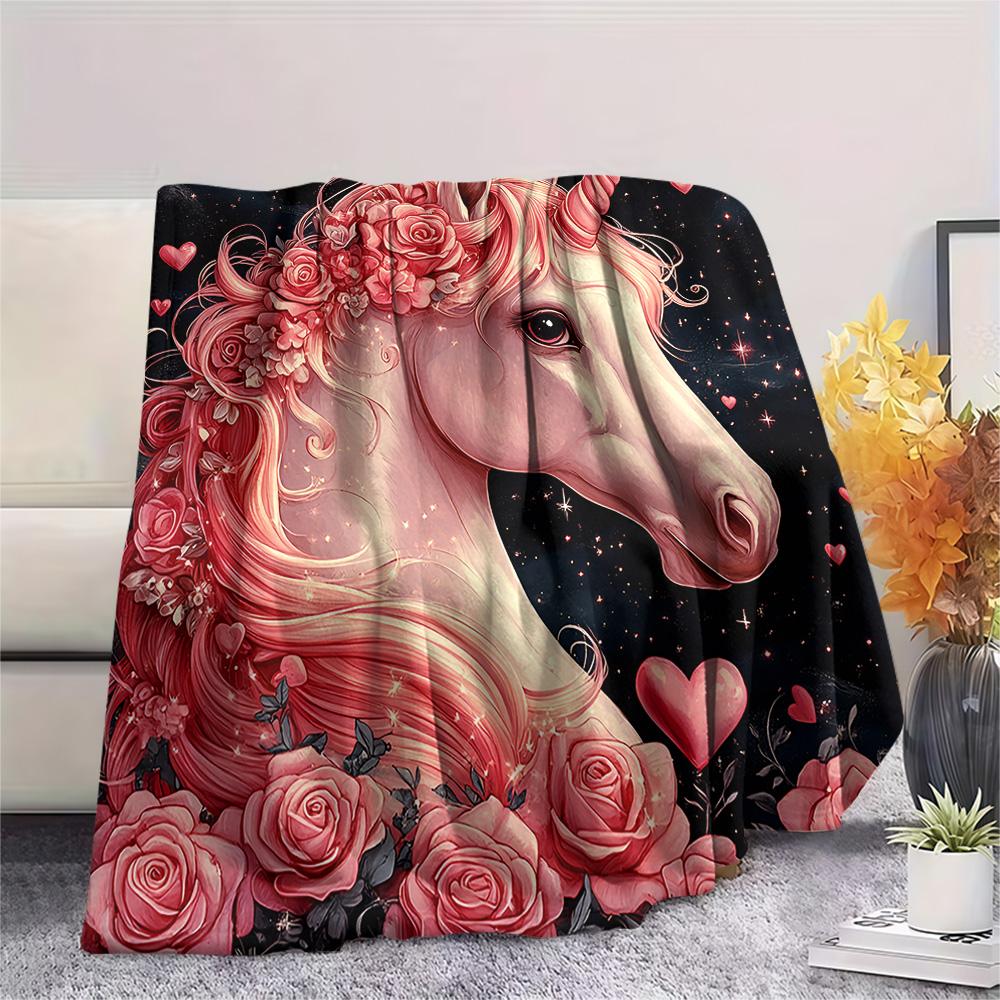Unicorn Print Flannel Blanket, High Quality Comfortable for All Seasons, Home Decor, Warmth and Comfort, Perfect for Christmas Gifts