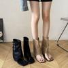 Retro toe sandals women's new spring and summer belt buckle short trousers boots flat herringbone cool boots women