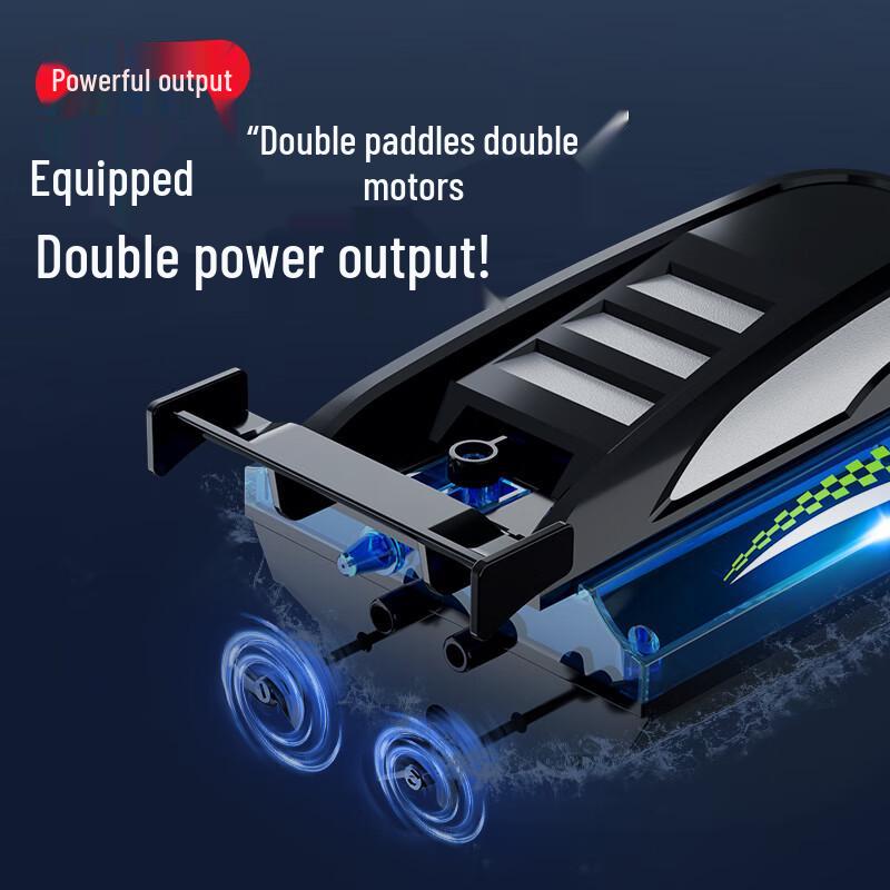 2.4G Vysokorychlostní loď na dálkové ovládání - Dvojitý motor, Vodotěsná, se světly a dvojitou vrtulí Perfektní hračka jachta pro kluky.