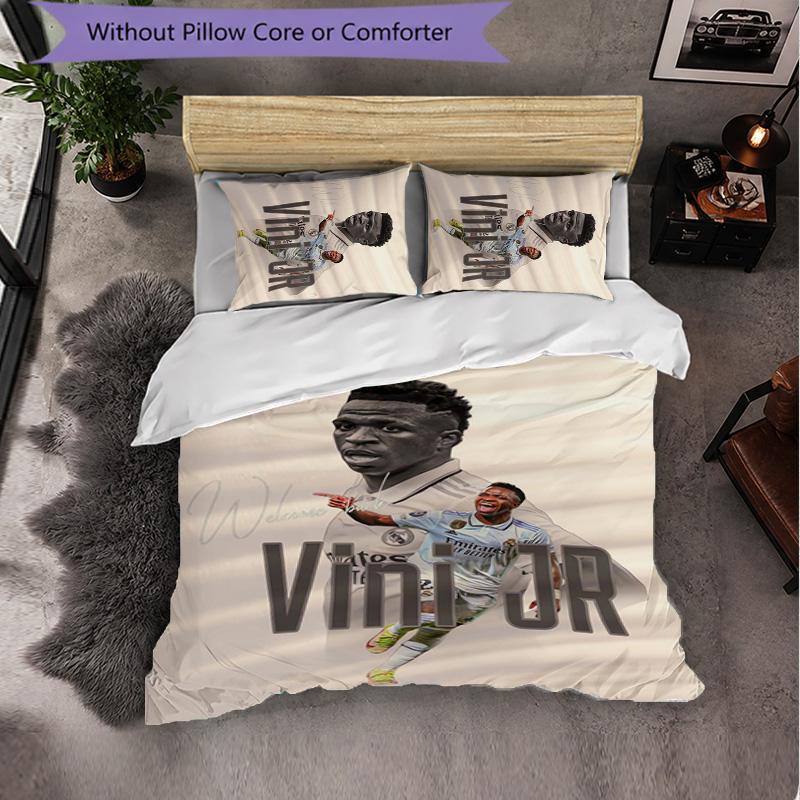 Vinicius Junior 3-teiliges Bettwäscheset Weiches Bettbezug-Set mit Kissenbezügen Bedrucktes Schlafzimmer-Deko-Set für Zuhause