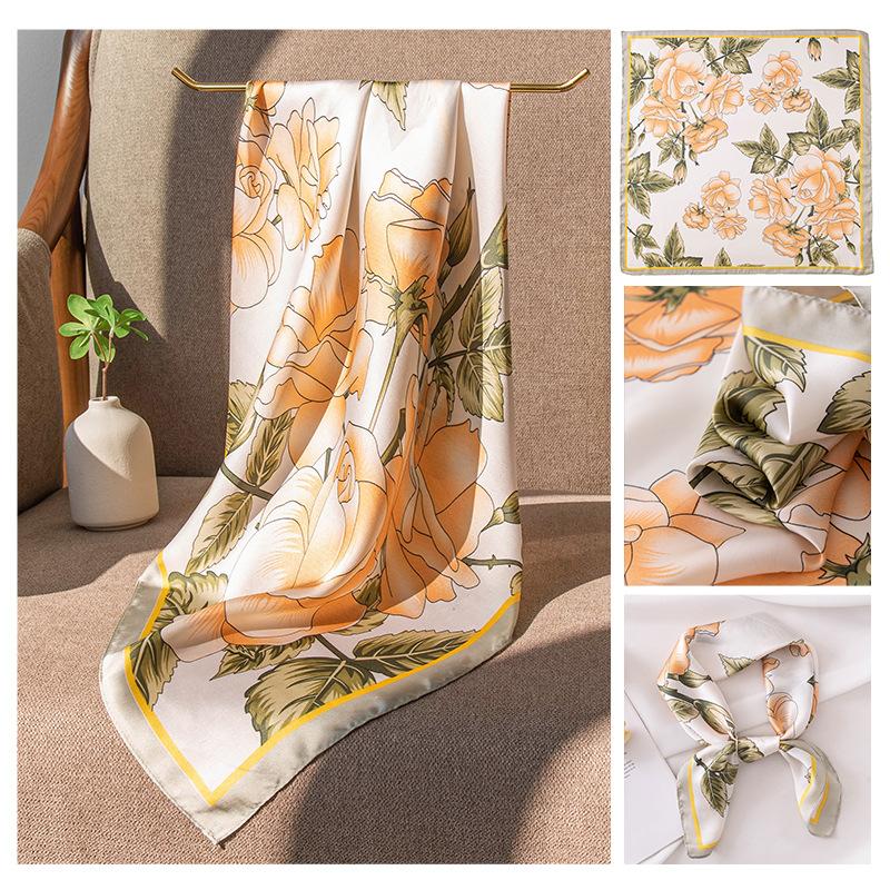 70cm Small Square Scarf Silk High-end Feeling Retro Chinese Style Printed Women's New Stylish Mother Thin