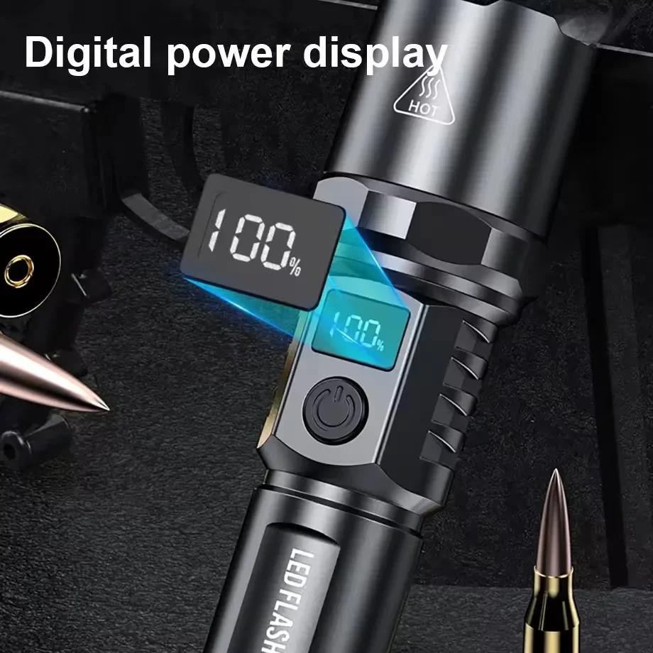 Multi-Functional Outdoor Strong Light LED Long-range Telescopic Zoom Flashlight, Plastic USB Rechargeable Flashlight