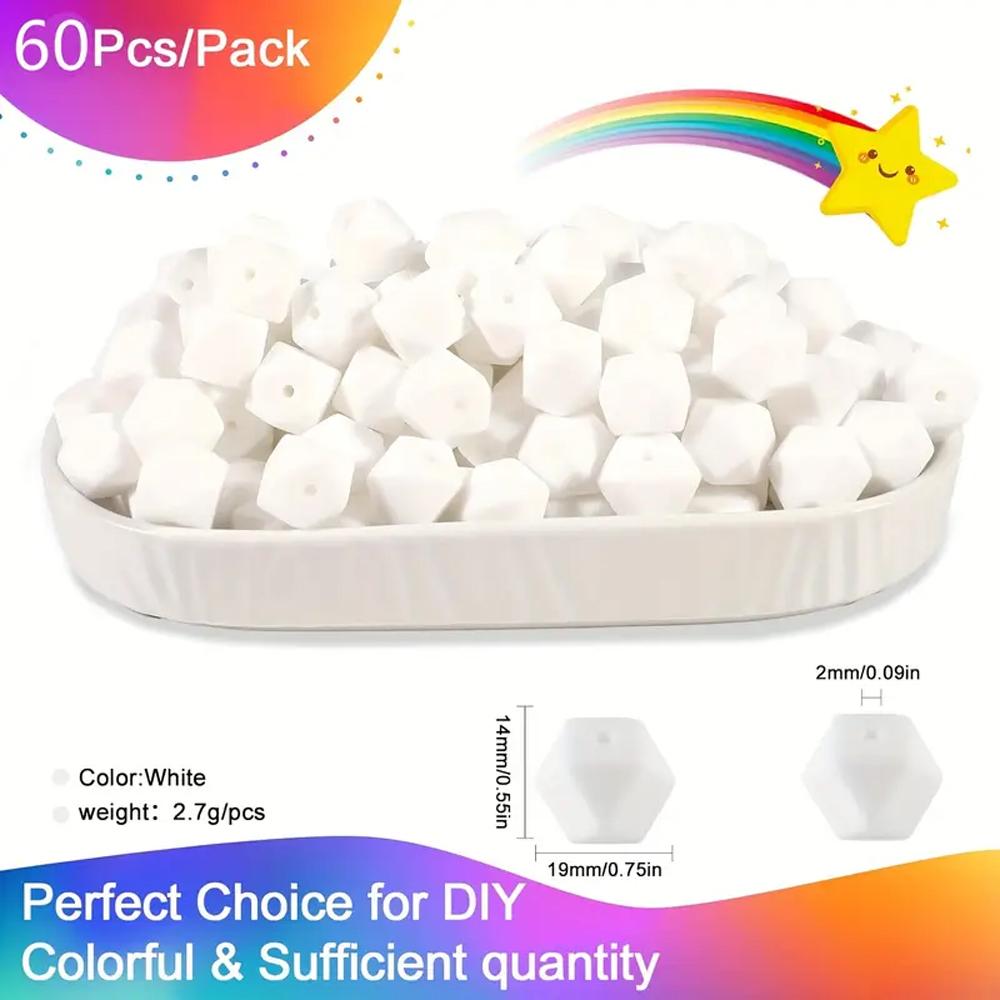 

60PCS hexagonal silicone beads, multiple colors, suitable for bracelets, necklaces, creative party gifts, and gift accessories
