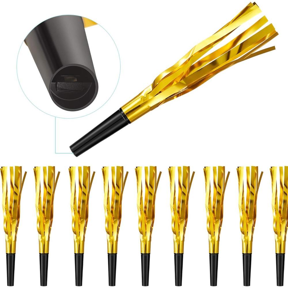 30pcs Golden Noise Makers Glitter Noise Makers Metallic Fringed Party Blowers for Adults Birthday Graduation Sporting Events Party Favor Supplies