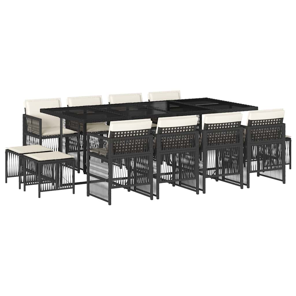 Vidaxl 13-Cz. Garden Furniture Set, Cushions, Black, Rattan PE