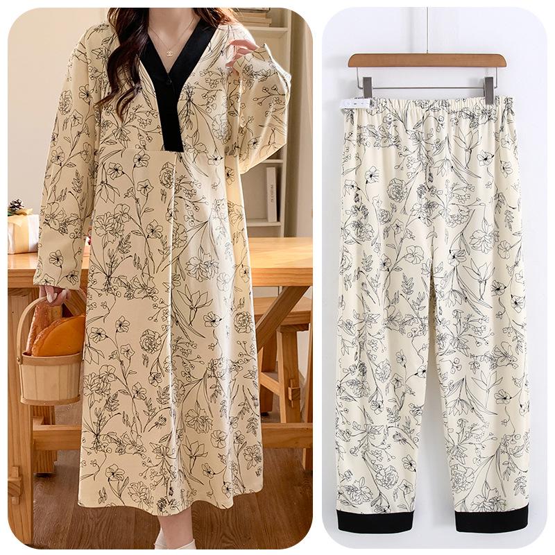 Maternity Labor and Postpartum Two-Piece Set: Summer/Autumn Nursing Gown and Inpatient Skirt for Pregnant Women