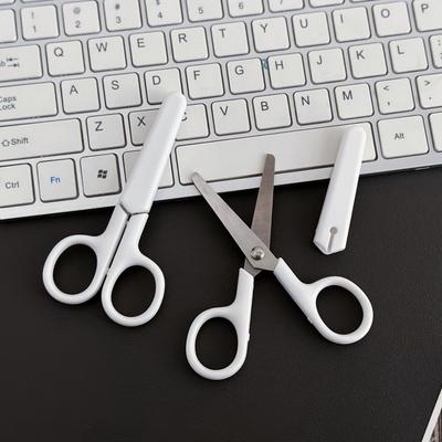 Pure White Stationery Scissors Handmade with Lid Children's Scissors Protective Stainless Steel Cut Paper Tool Kindergarten