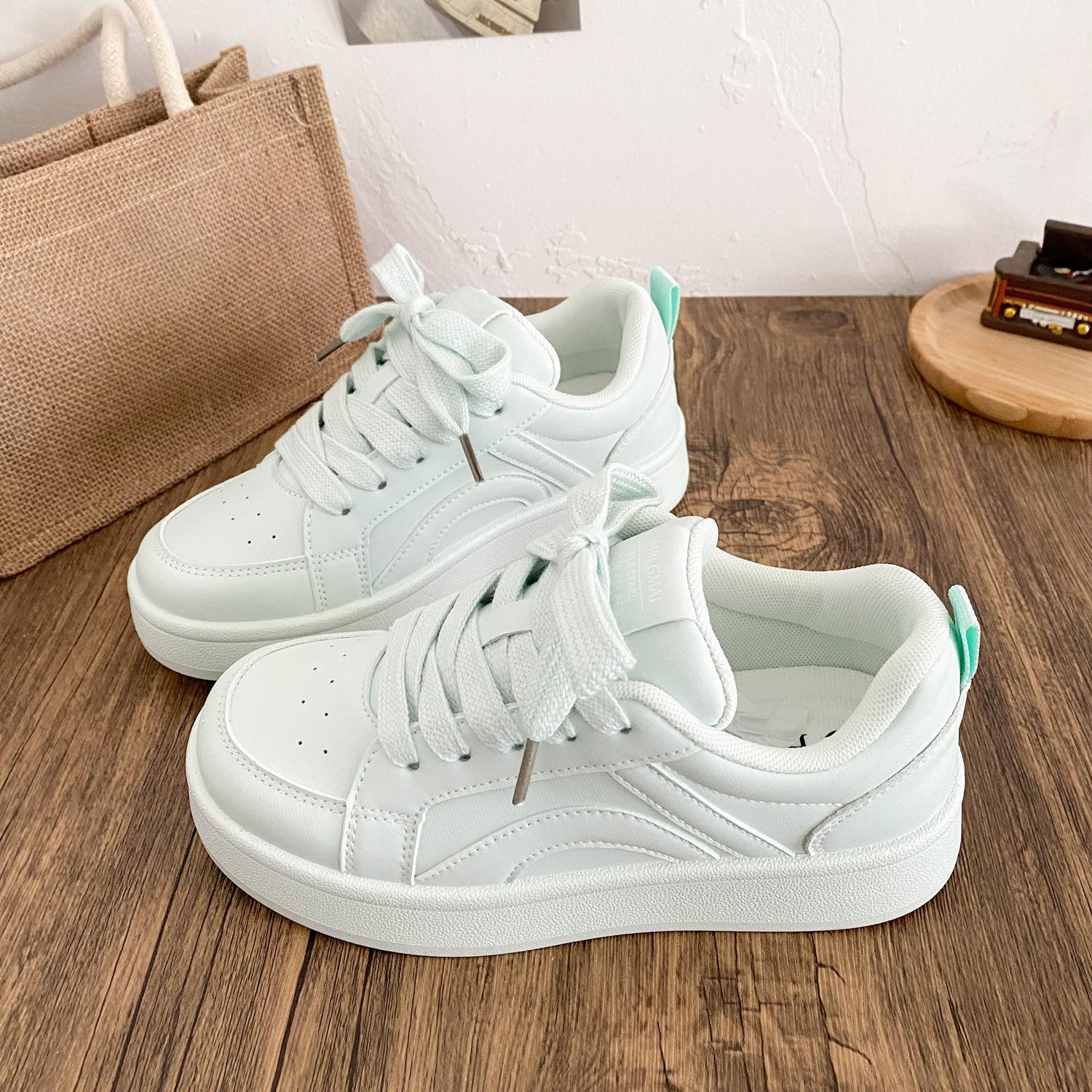 

Белые кроссовки на толстой подошве женские спортивные 2025 весна новый шик нишевые универсальные студенческие повседневные белые туфли 40 светло-зеленый