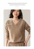 Women's V-Neck Cashmere Knit Pullover Sweater - Hand-Crocheted Loose Fit for Autumn/Winter